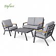 HF Patios Vente en Gros Directe d'Usine Salon de Jardin 4 Pièces en Aluminium avec Coussins et Table Basse en Verre Imprimé pour Espaces de Vie Extérieurs - 11C12G