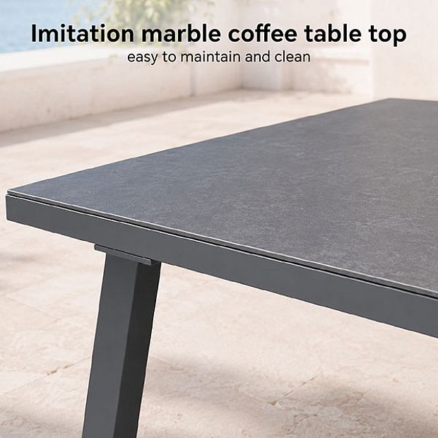 HF Patios Vente en Gros Directe d'Usine Salon de Jardin 4 Pièces en Aluminium avec Coussins et Table Basse en Verre Imprimé pour Espaces de Vie Extérieurs - 11C12G