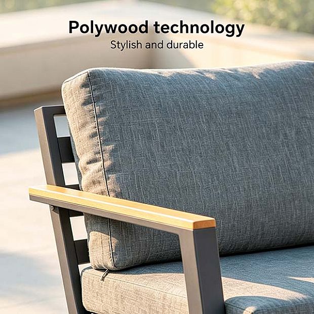 HF Patios Vente en Gros Directe d'Usine Salon de Jardin 4 Pièces en Aluminium avec Coussins et Table Basse en Verre Imprimé pour Espaces de Vie Extérieurs - 11C12G