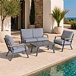 HF Patios Vente en Gros Directe d'Usine Salon de Jardin 4 Pièces en Aluminium avec Coussins et Table Basse en Verre Imprimé pour Espaces de Vie Extérieurs - 11C12G
