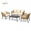 HF Patios Vente en Gros Directe d'Usine Salon de Jardin 4 Pièces en Aluminium et Rotin avec Table Basse en Verre pour Espaces Extérieurs - 11C12H