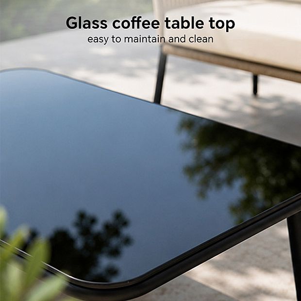 HF Patios Vente en Gros Directe d'Usine Salon de Jardin 4 Pièces en Aluminium et Rotin avec Table Basse en Verre pour Espaces Extérieurs - 11C12H