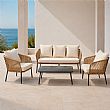 HF Patios Vente en Gros Directe d'Usine Salon de Jardin 4 Pièces en Aluminium et Rotin avec Table Basse en Verre pour Espaces Extérieurs - 11C12H