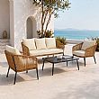 HF Patios Vente en Gros Directe d'Usine Salon de Jardin 4 Pièces en Aluminium et Rotin avec Table Basse en Verre pour Espaces Extérieurs - 11C12H