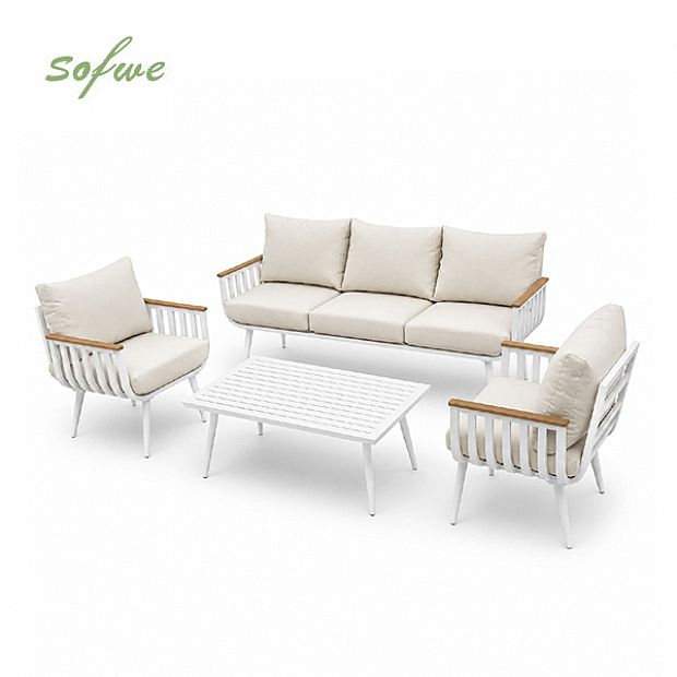 HF Patios Vente en Gros Directe d'Usine Salon de Jardin KD en Aluminium avec Coussins et Table Basse pour Espaces Extérieurs - 11C12I
