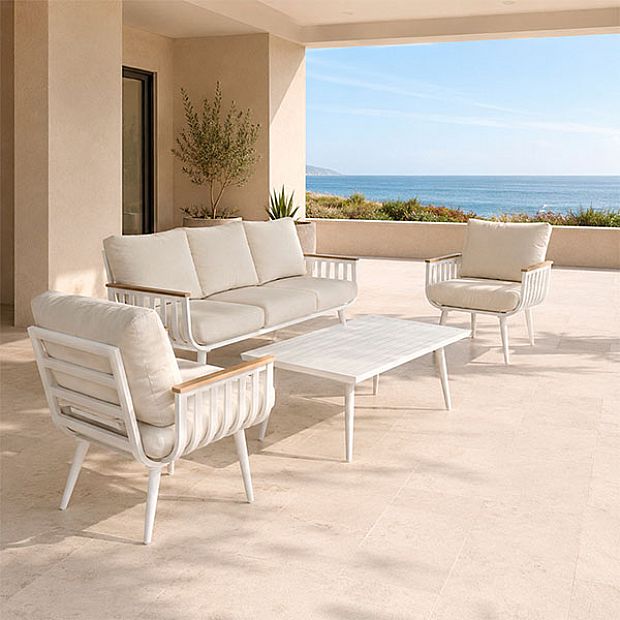 HF Patios Vente en Gros Directe d'Usine Salon de Jardin KD en Aluminium avec Coussins et Table Basse pour Espaces Extérieurs - 11C12I