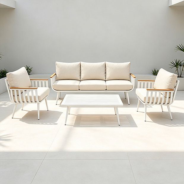 HF Patios Vente en Gros Directe d'Usine Salon de Jardin KD en Aluminium avec Coussins et Table Basse pour Espaces Extérieurs - 11C12I