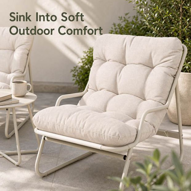 Ensemble de salon de jardin 3 pièces en gros, avec coussins épais et table ronde en verre, pour balcon, jardin ou extérieur - 11C12J