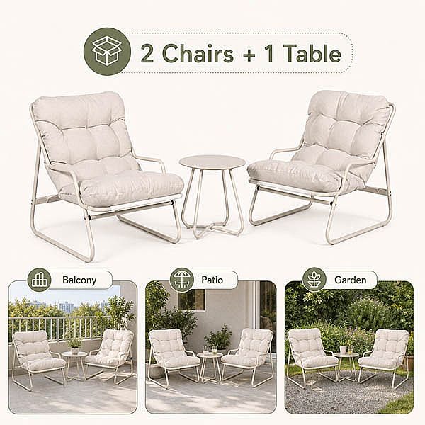 Ensemble de salon de jardin 3 pièces en gros, avec coussins épais et table ronde en verre, pour balcon, jardin ou extérieur - 11C12J