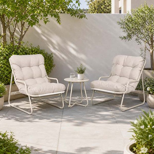 Ensemble de salon de jardin 3 pièces en gros, avec coussins épais et table ronde en verre, pour balcon, jardin ou extérieur - 11C12J