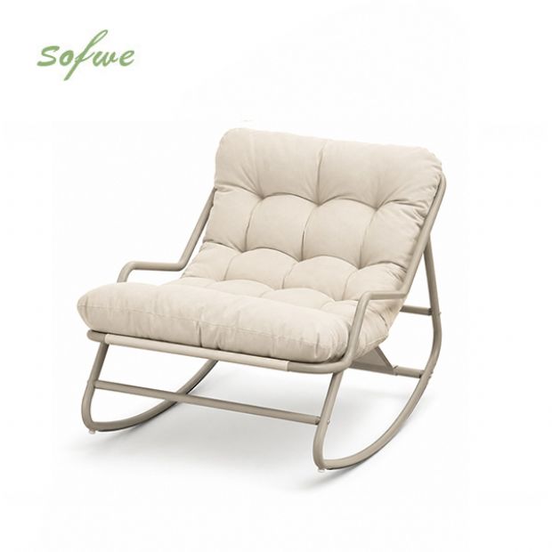 Fauteuil de jardin à bascule en gros, avec coussin épais en oléfine et structure en fer galvanisé, destiné à l'ameublement de terrasses et de jardins - 11C12K