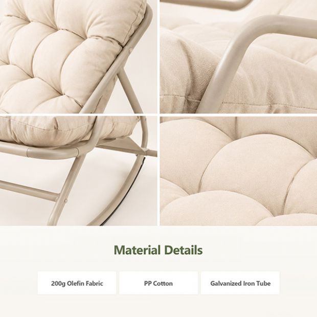 Fauteuil de jardin à bascule en gros, avec coussin épais en oléfine et structure en fer galvanisé, destiné à l'ameublement de terrasses et de jardins - 11C12K