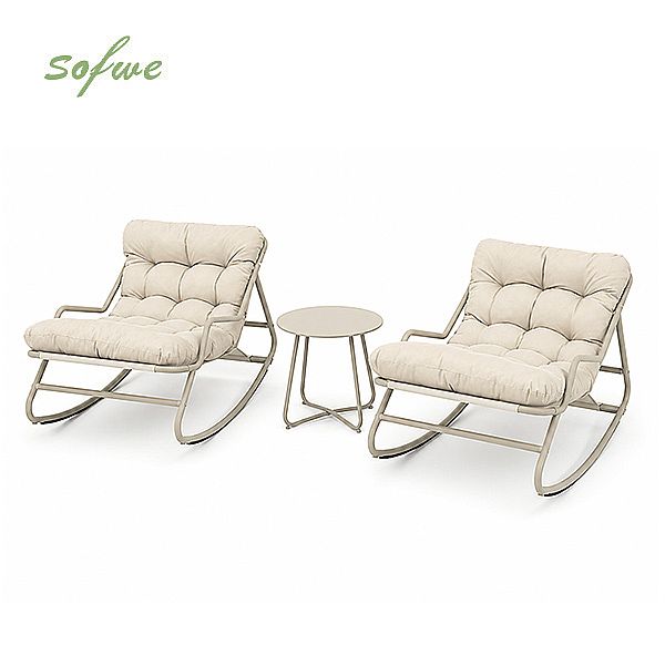 Ensemble de jardin d'extérieur à bascule 3 pièces en gros, avec coussins épais en oléfine et table à plateau en acier, pour l'ameublement de jardin de balcon - 11C12L