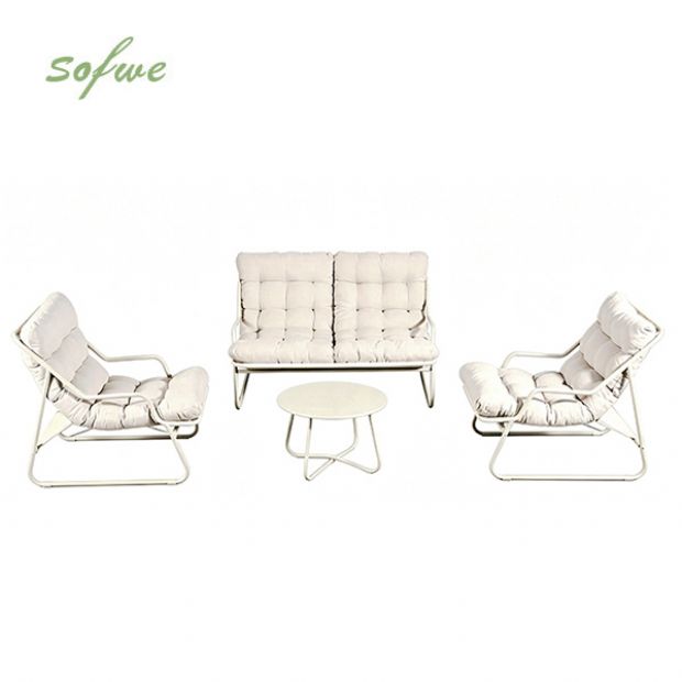 Ensemble de salon d'extérieur 4 pièces en gros, avec coussins matelassés épais et structure en tubes métalliques - 11C12M
