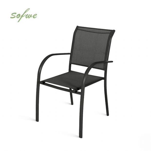Chaise de salle à manger empilable en aluminium pour extérieur avec accoudoirs et assise type hamac - 11D11K