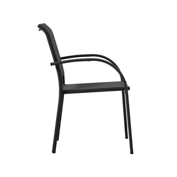 Chaise de salle à manger empilable en aluminium pour extérieur avec accoudoirs et assise type hamac - 11D11K