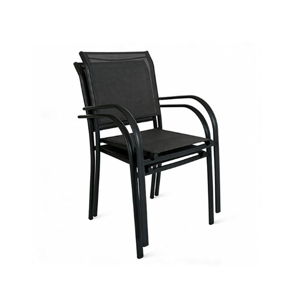 Chaise de salle à manger empilable en aluminium pour extérieur avec accoudoirs et assise type hamac - 11D11K