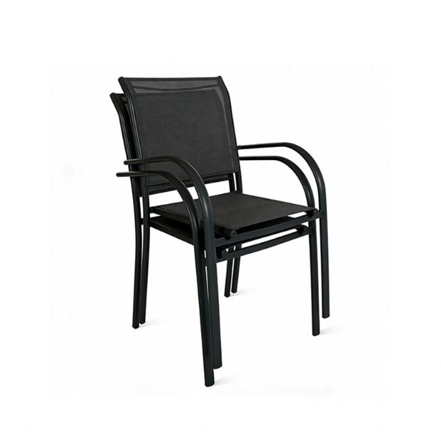 Chaise de salle à manger empilable en aluminium pour extérieur avec accoudoirs et assise type hamac - 11D11K