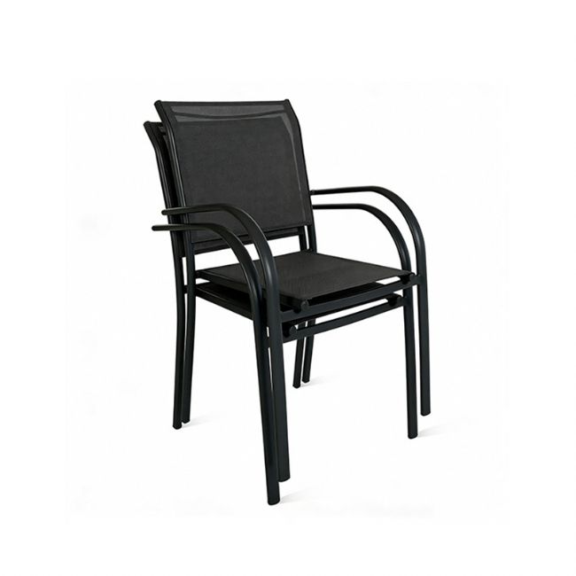 Chaise de salle à manger empilable en aluminium pour extérieur avec accoudoirs et assise type hamac - 11D11K