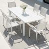 Chaise de salle à manger empilable en aluminium pour extérieur avec accoudoirs et assise type hamac - 11D11K
