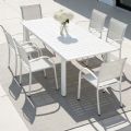 Chaise de salle à manger empilable en aluminium pour extérieur avec accoudoirs et assise type hamac - 11D11K