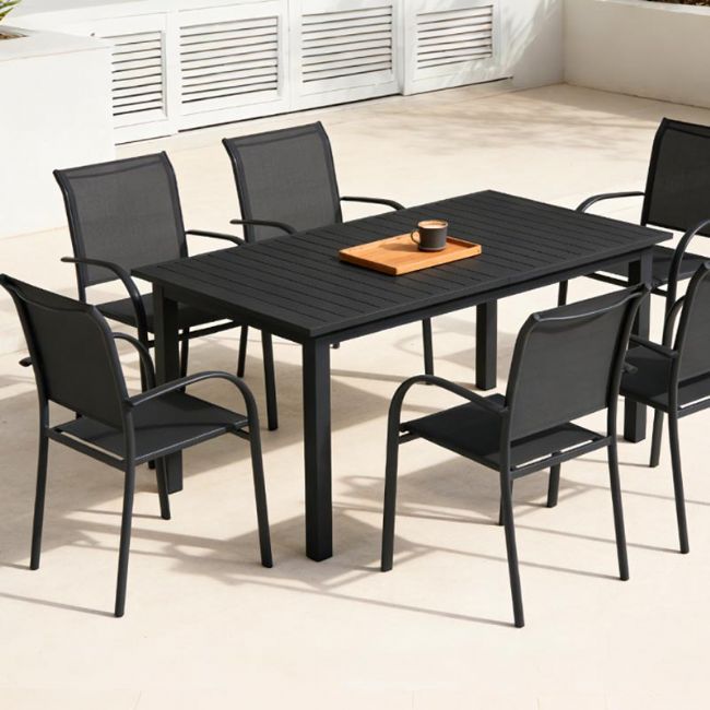 Chaise de salle à manger empilable en aluminium pour extérieur avec accoudoirs et assise type hamac - 11D11K