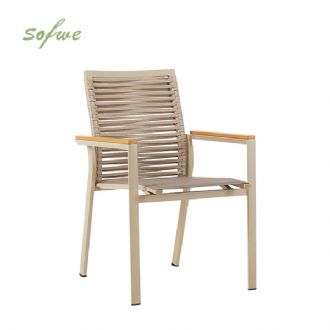 Chaise de salle à manger d'extérieur en aluminium et corde...