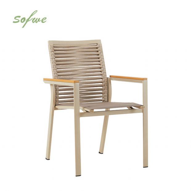 Chaise de salle à manger d'extérieur en aluminium et corde tressée - 11D27C