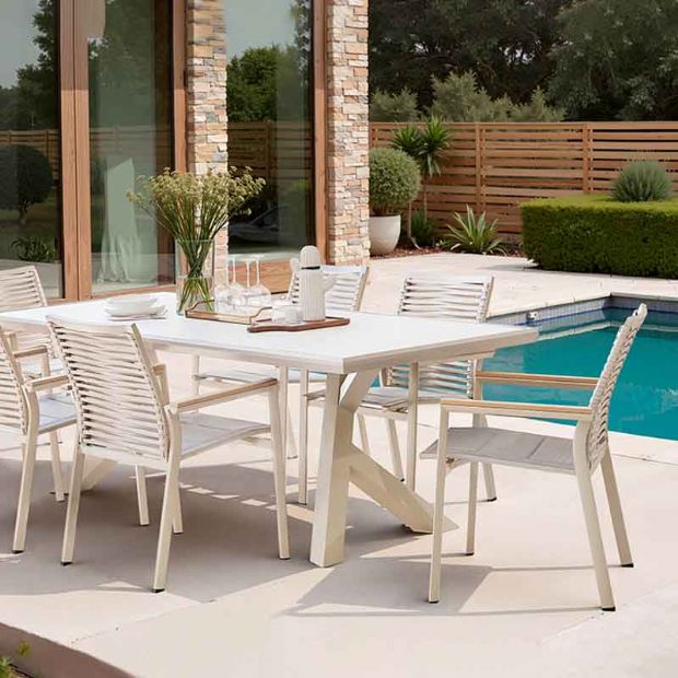Chaise de salle à manger d'extérieur en aluminium et corde tressée - 11D27C