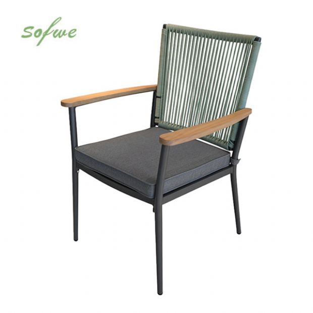 Chaise de salle à manger d'extérieur avec structure en alliage d'aluminium et coussin d'assise de 5 cm d'épaisseur - 11D27G