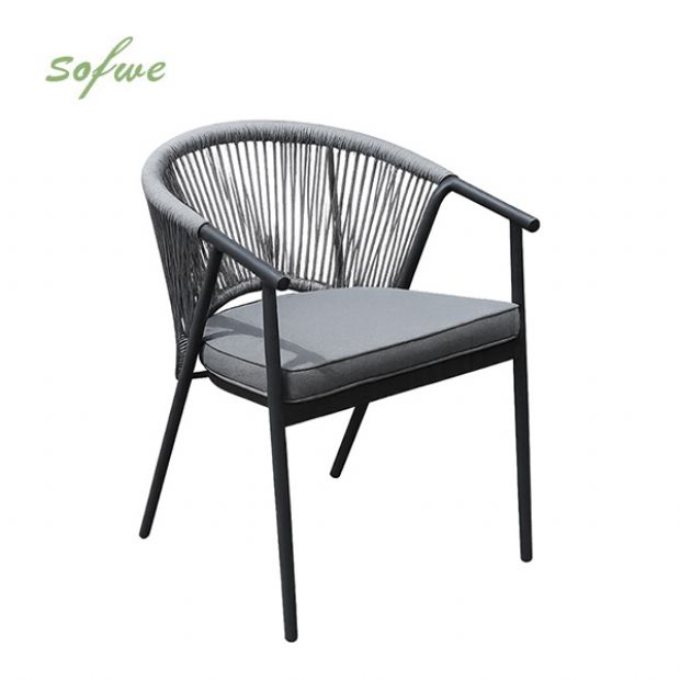 Chaise de salle à manger ronde d'extérieur avec dossier en corde tressée - 11D27I