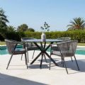 Chaise de salle à manger ronde d'extérieur avec dossier en corde tressée - 11D27I