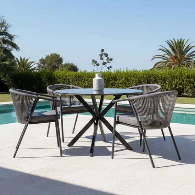 Chaise de salle à manger ronde d'extérieur avec dossier en corde tressée - 11D27I