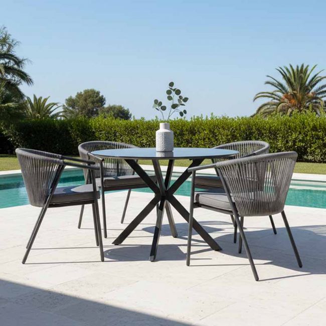 Chaise de salle à manger ronde d'extérieur avec dossier en corde tressée - 11D27I