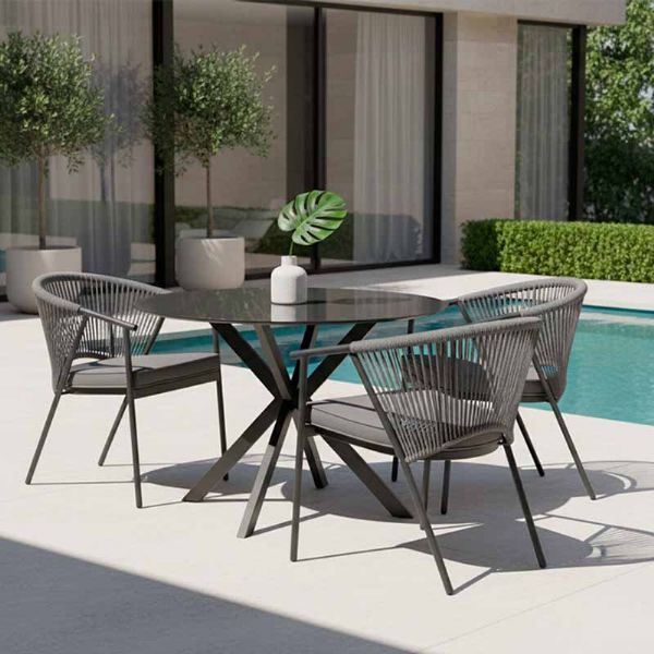 Chaise de salle à manger ronde d'extérieur avec dossier en corde tressée - 11D27I