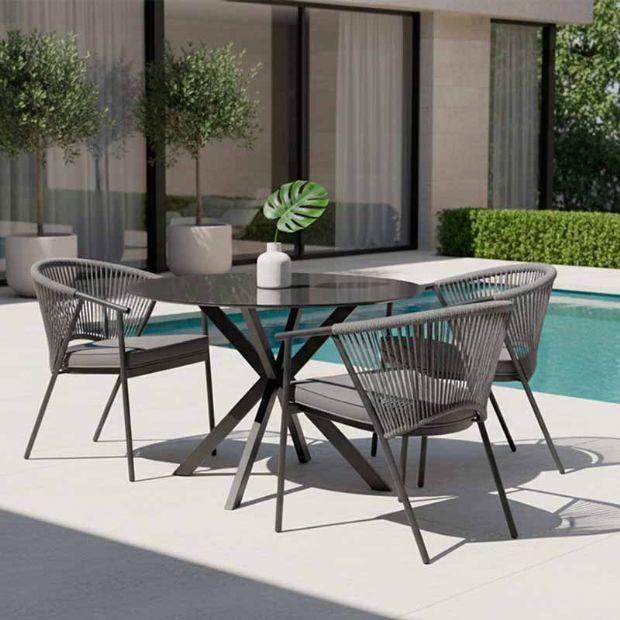 Chaise de salle à manger ronde d'extérieur avec dossier en corde tressée - 11D27I