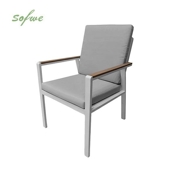 Chaise de salle à manger en aluminium avec accoudoirs en WPC pour extérieur avec coussin - 11D27J