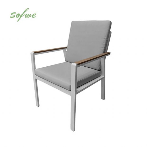 Chaise de salle à manger en aluminium avec accoudoirs en WPC pour extérieur avec coussin - 11D27J