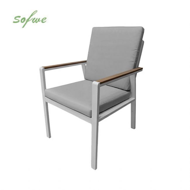Chaise de salle à manger en aluminium avec accoudoirs en WPC pour extérieur avec coussin - 11D27J
