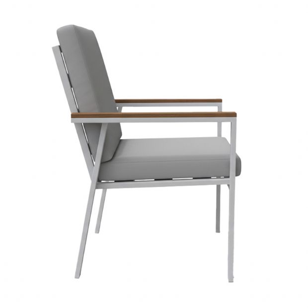 Chaise de salle à manger en aluminium avec accoudoirs en WPC pour extérieur avec coussin - 11D27J
