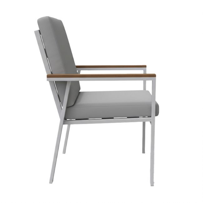 Chaise de salle à manger en aluminium avec accoudoirs en WPC pour extérieur avec coussin - 11D27J