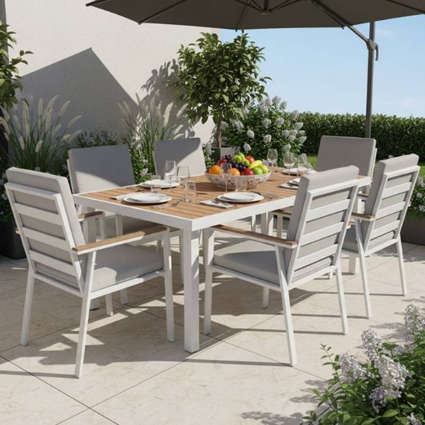 Chaise de salle à manger en aluminium avec accoudoirs en WPC pour extérieur avec coussin - 11D27J