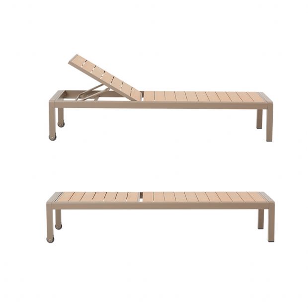 Fauteuil réglable en aluminium, plastique et bois avec roulettes - 11D14G
