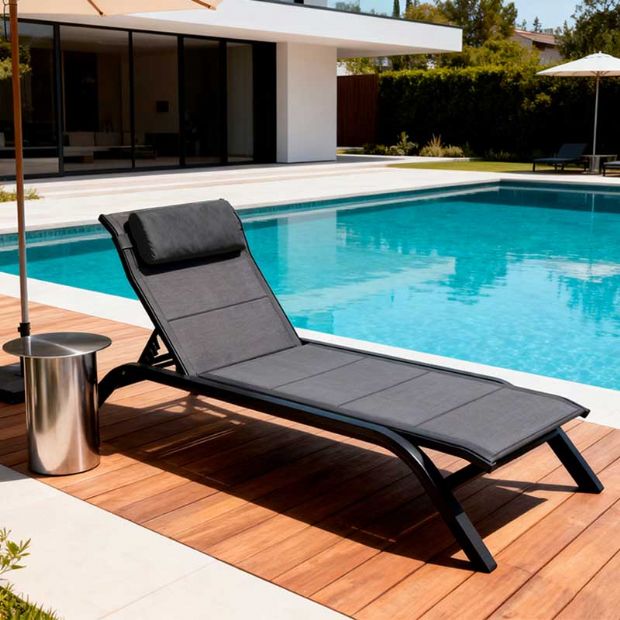Chaise longue réglable d'extérieur avec structure en alliage d'aluminium et tissu en maille - 11D25A