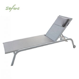Chaise longue en aluminium avec assise en maille respirante