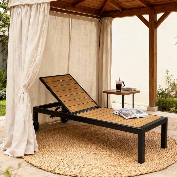 Chaise longue en aluminium avec structure en aluminium et WPC pour extérieur - 11D25G