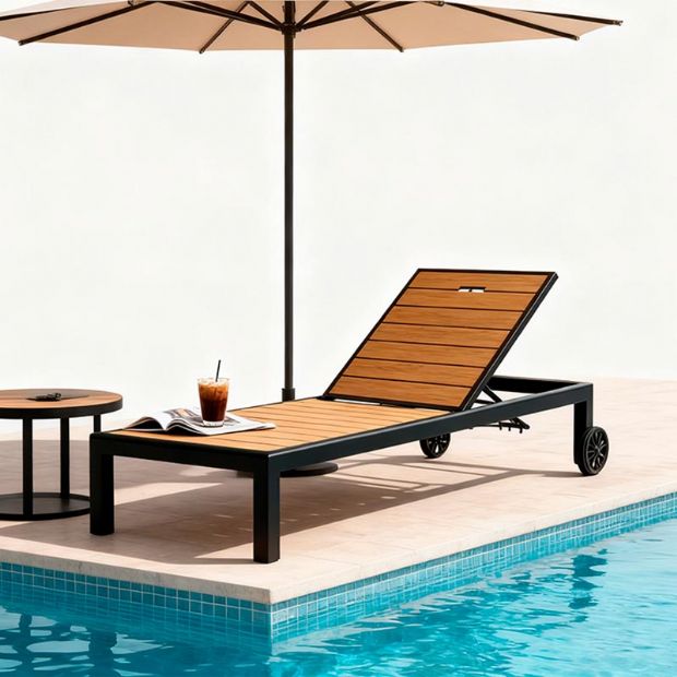 Chaise longue en aluminium avec structure en aluminium et WPC pour extérieur - 11D25G