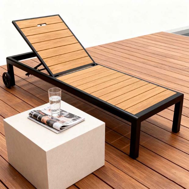 Chaise longue en aluminium avec structure en aluminium et WPC pour extérieur - 11D25G