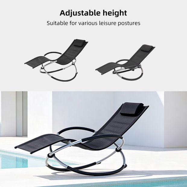 Chaise longue de jardin à bascule en gros, avec structure métallique à arceau réglable, pour l'ameublement de terrasses et de bords de piscine - 11D25H