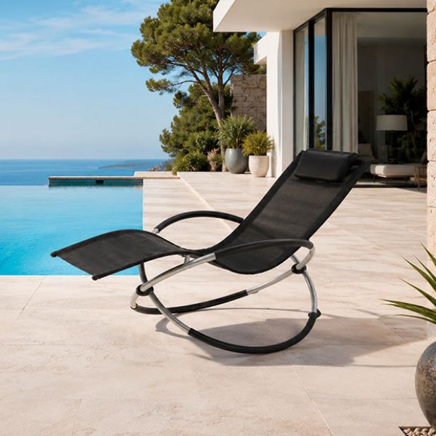Chaise longue de jardin à bascule en gros, avec structure métallique à arceau réglable, pour l'ameublement de terrasses et de bords de piscine - 11D25H